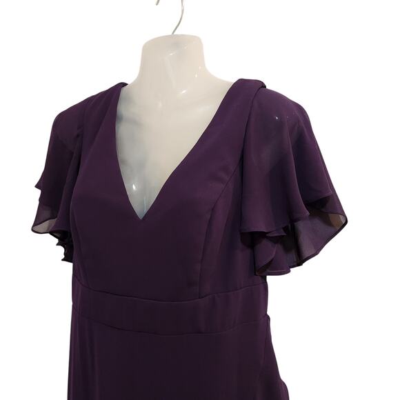 Ever Pretty Purple High Low Elegant Lotus Sleeves Chiffon Bridesmaid Dress Large - Picture 5 of 7